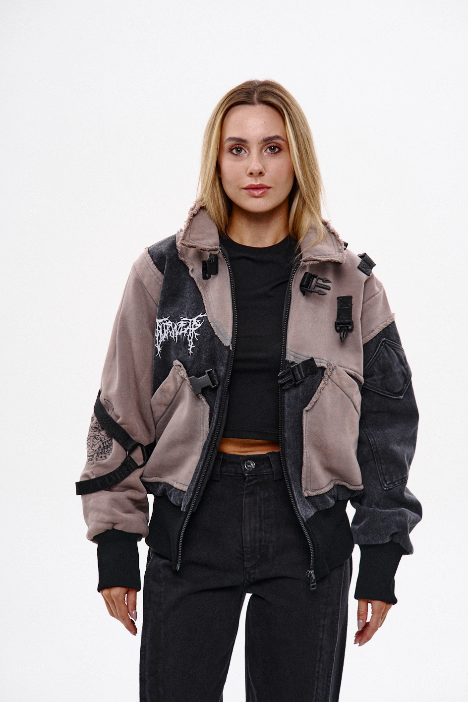 Жіночий бомбер із вареного деніму та котону 