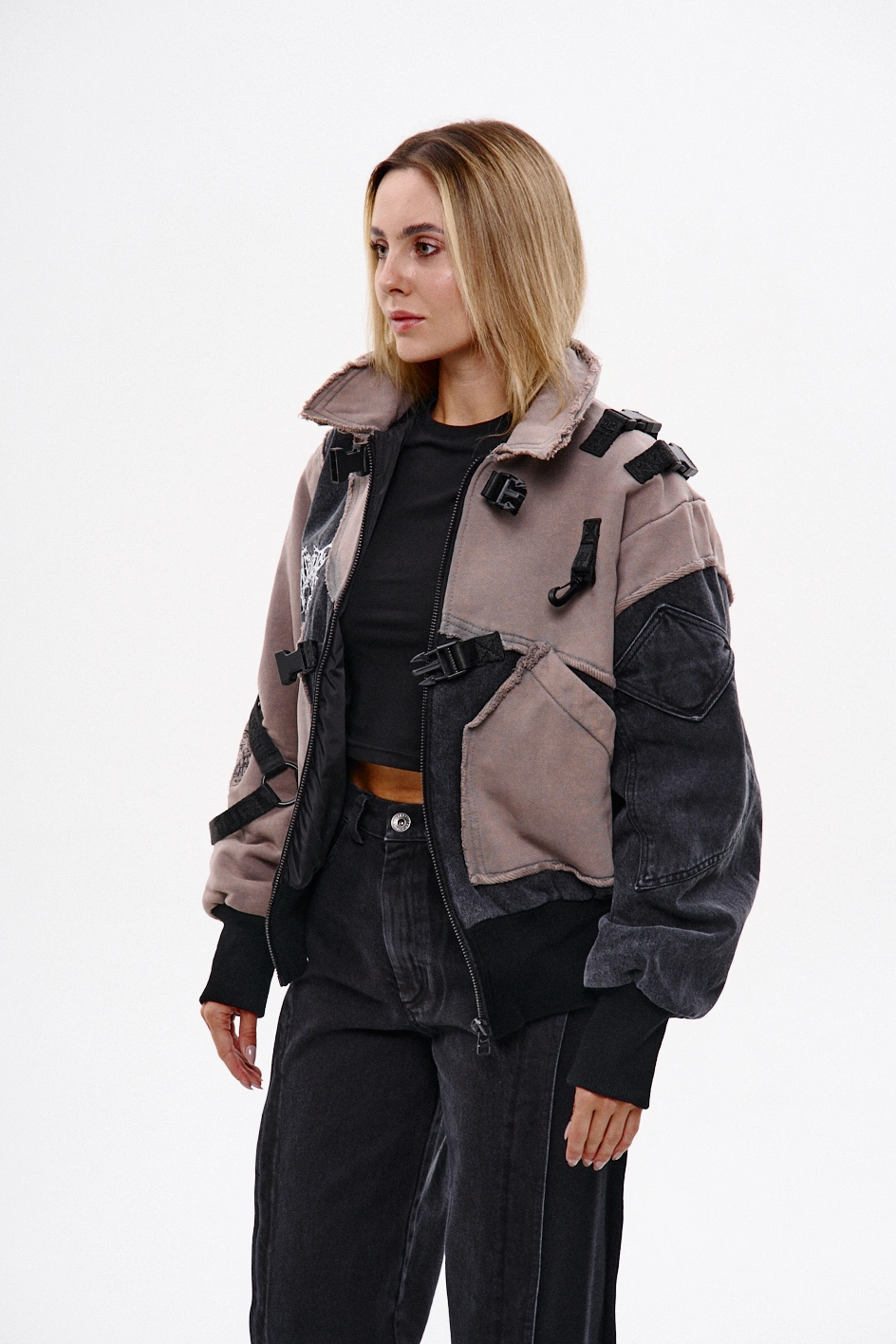 Жіночий бомбер із вареного деніму та котону 