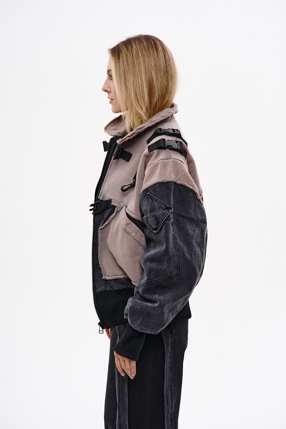Жіночий бомбер із вареного деніму та котону 